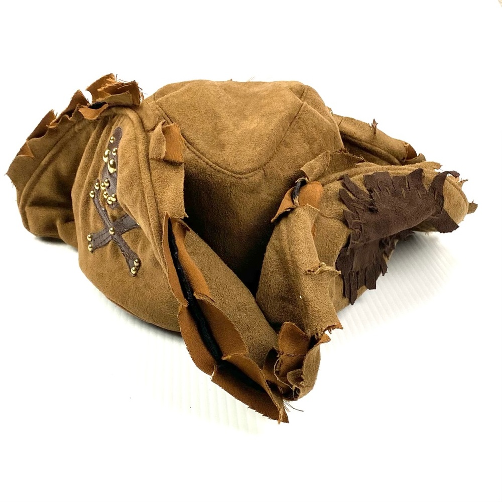 Kids Brown Fabric Tricorn Pirate Hat Adjustable Halloween Costume